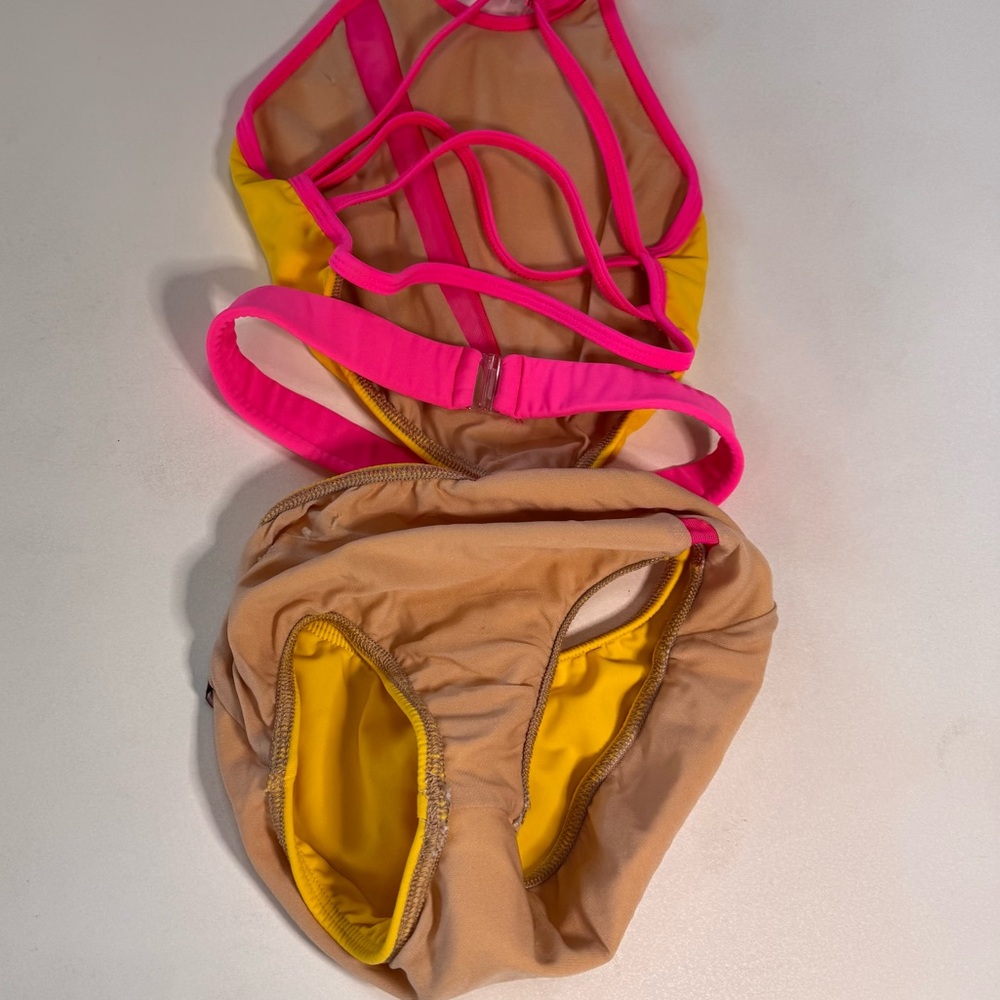 LA Dance Designs Neon Yellow and Pink Leotard Child Large - Picture 9 of 9